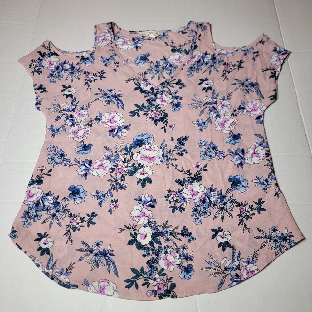 💚Pink Republic Floral Cold Shoulder Blouse - Pink‎ and Blue